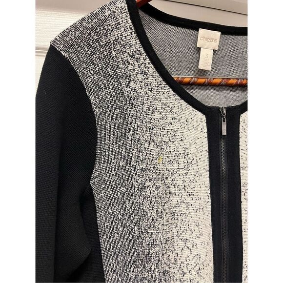 Chico’s Black & Gray Marked Knit Long Line Zio Up Cardigan Jacket sz 3 or XL - Picture 2 of 8